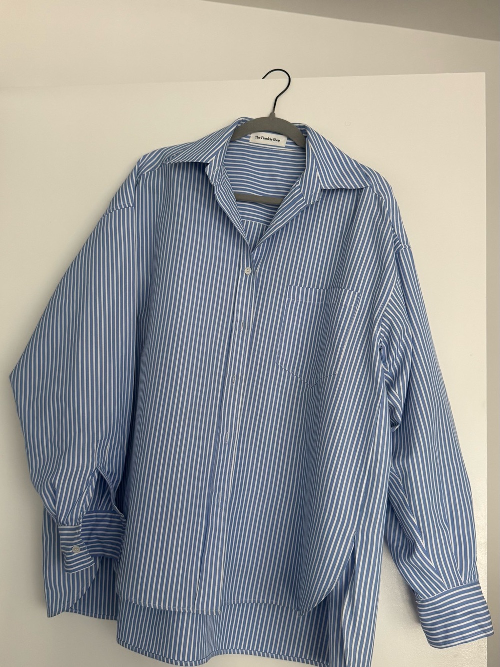 The Frankie Shop Blue and White Striped Button-Down Shirt